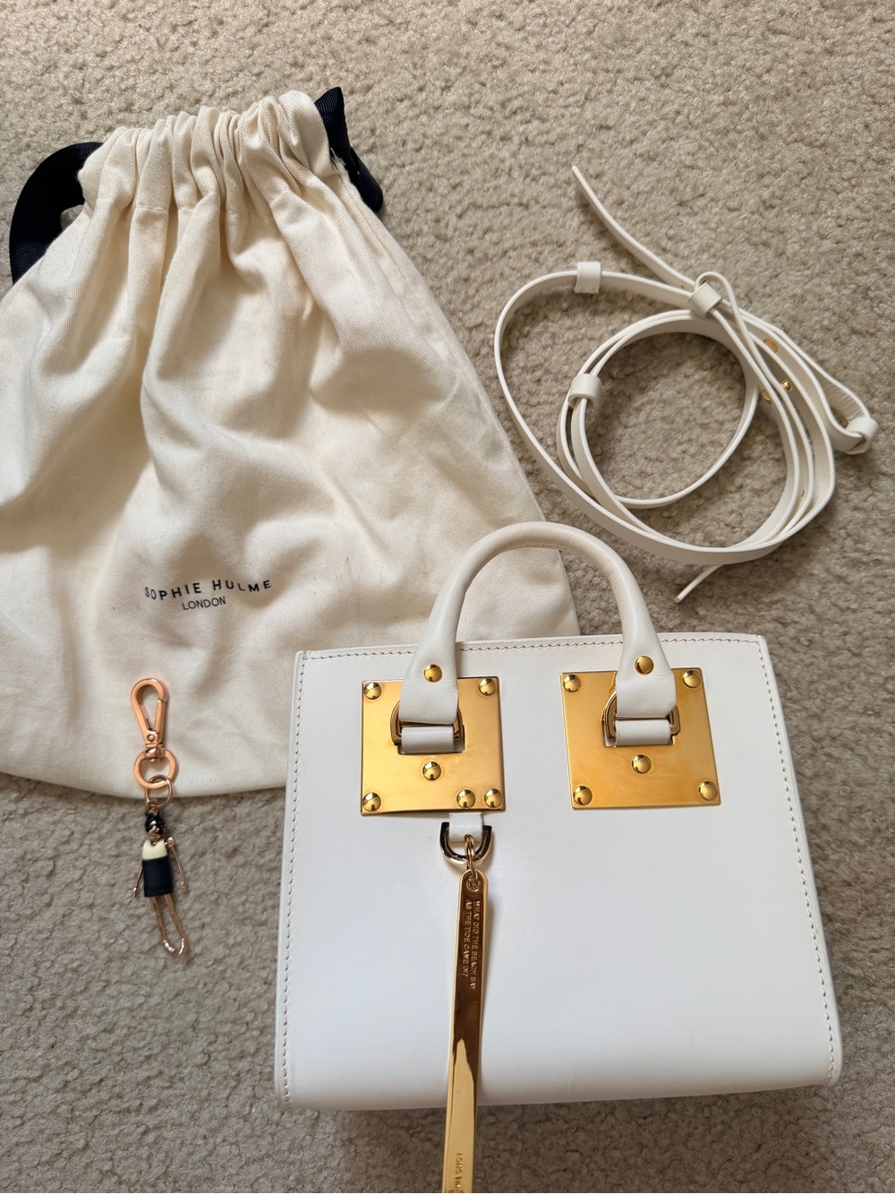 Sophie Hulme White Mini Tote with Gold Hardware